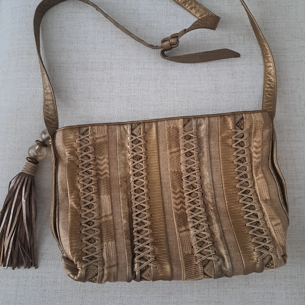 SHARIF Boho Vintage Gold Woven Shoulder Bag * Like New *
